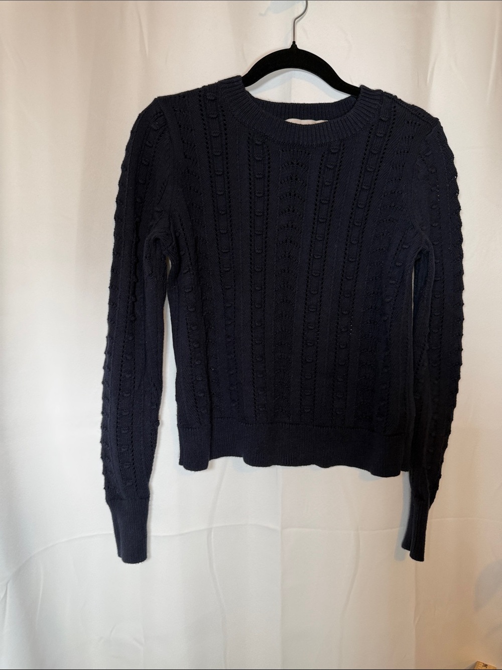 Loft, Women's 100% cotton Cable Knit Crewneck Sweater - Navy size XS